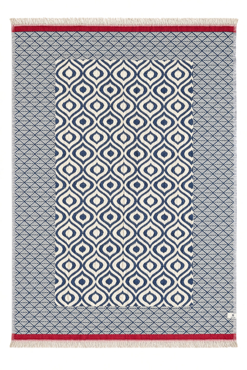 Turkish Throw Blanket – 100% Cotton, Navy-Red