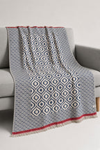 Turkish Throw Blanket – 100% Cotton, Navy-Red