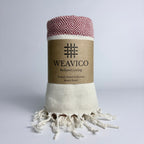 Terracotta and White Diamond Pattern Turkish Towel with End-Border Design and Weavico Label