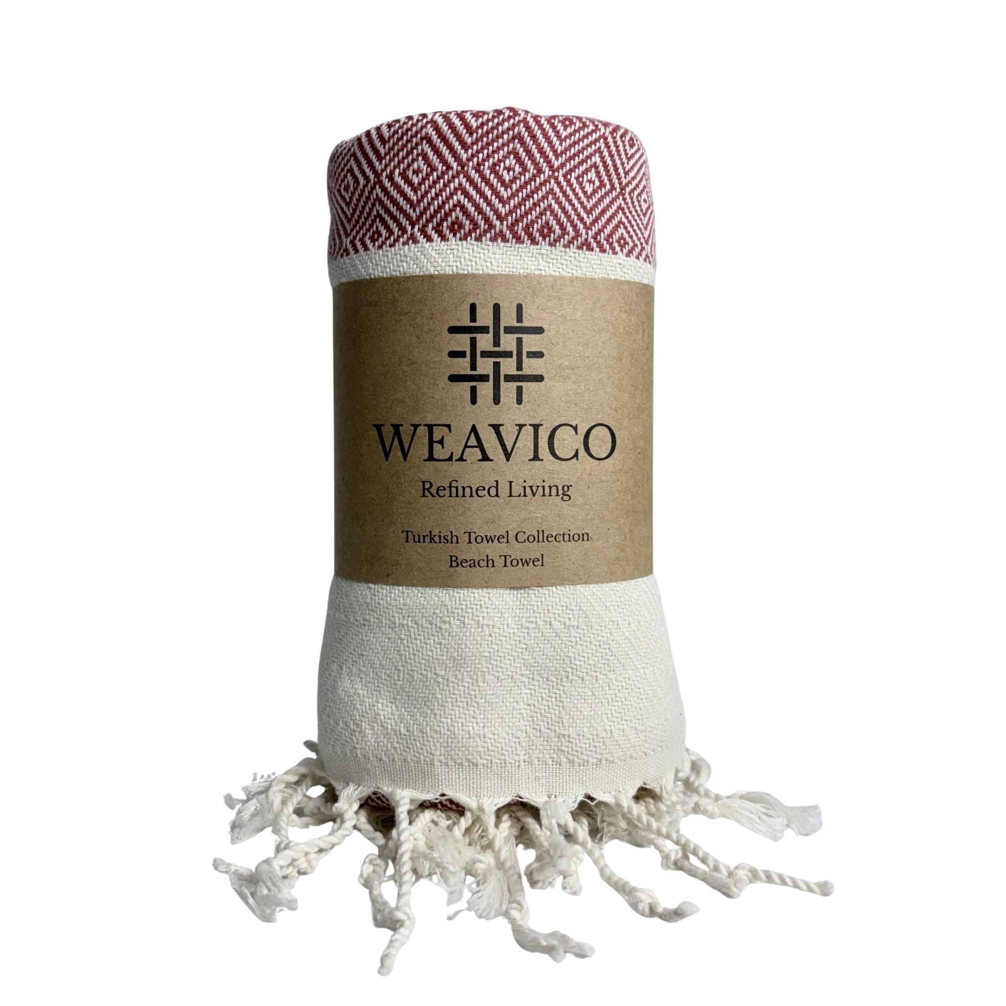 Diamond Turkish Beach Towel with End Border – 100% Cotton, Terracotta