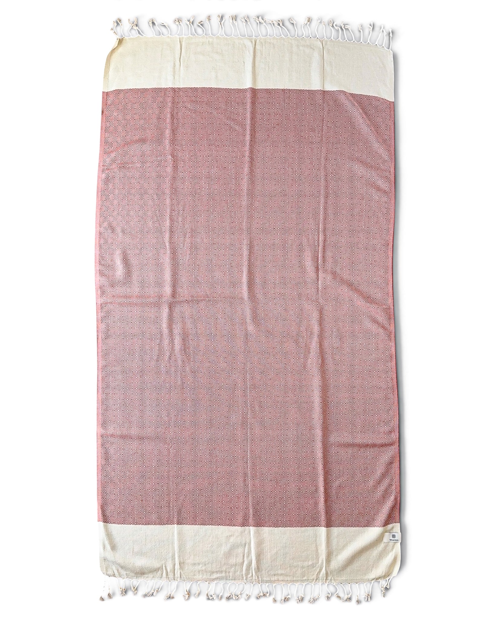 Diamond Turkish Beach Towel with End Border – 100% Cotton, Terracotta