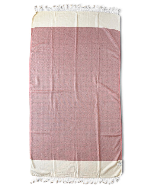 Diamond Turkish Beach Towel with End Border – 100% Cotton, Terracotta