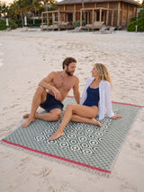 Turkish Throw Blanket – 100% Cotton, Green-Red