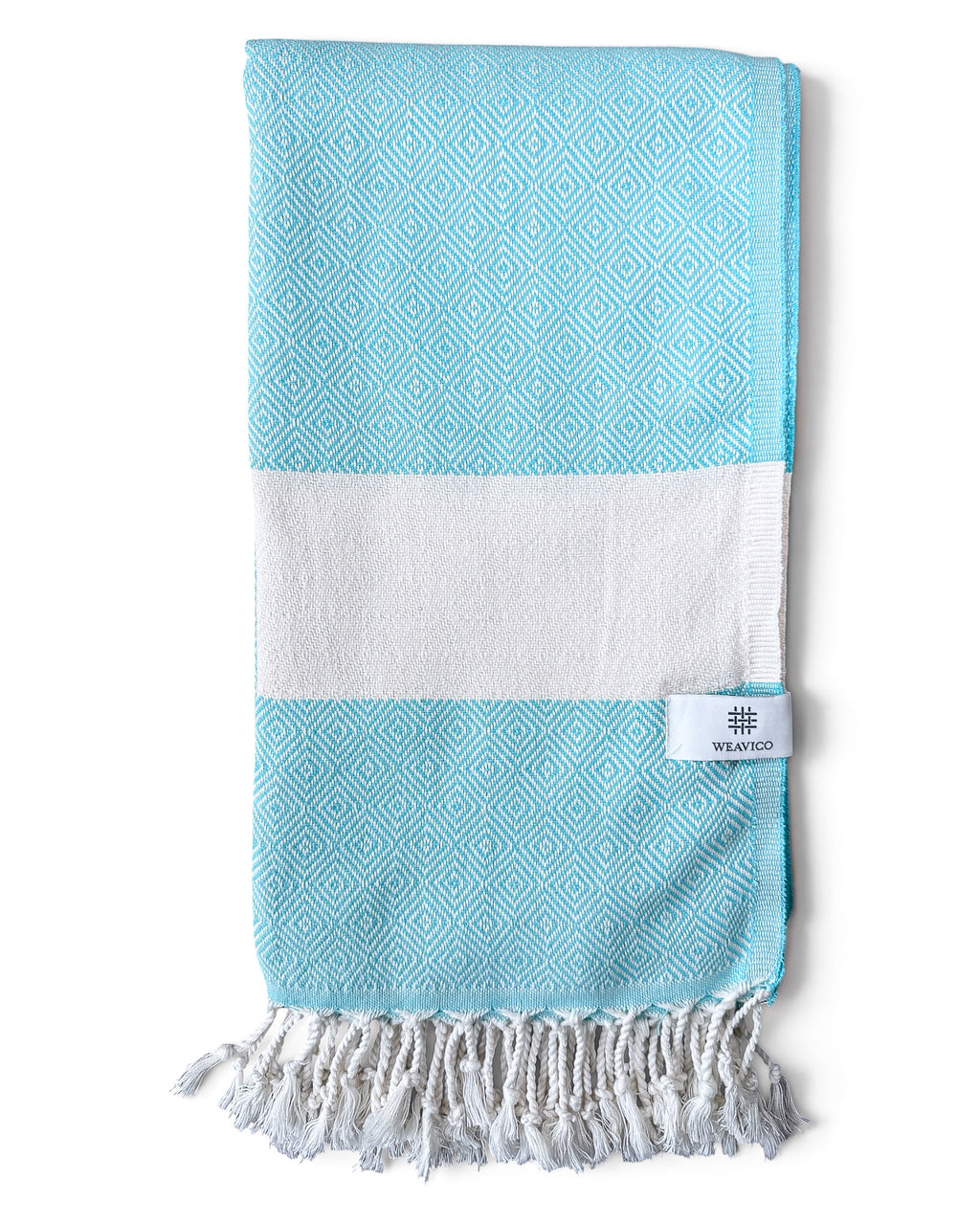 Diamond Turkish Beach Towel with Mid Border – 100% Cotton, Turquoise