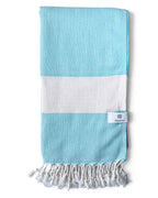 Diamond Turkish Beach Towel with Mid Border – 100% Cotton, Turquoise