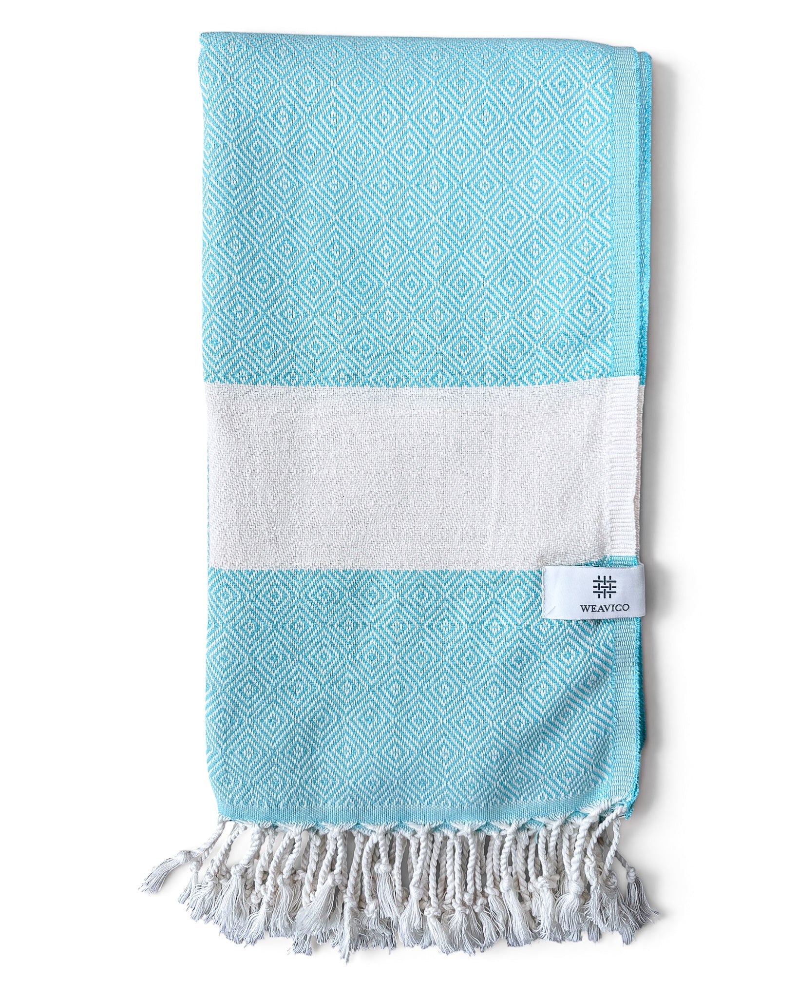 Diamond Turkish Beach Towel with Mid Border – 100% Cotton, Turquoise