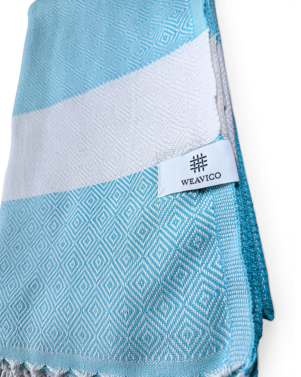 Diamond Turkish Beach Towel with Mid Border – 100% Cotton, Turquoise