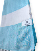 Diamond Turkish Beach Towel with Mid Border – 100% Cotton, Turquoise