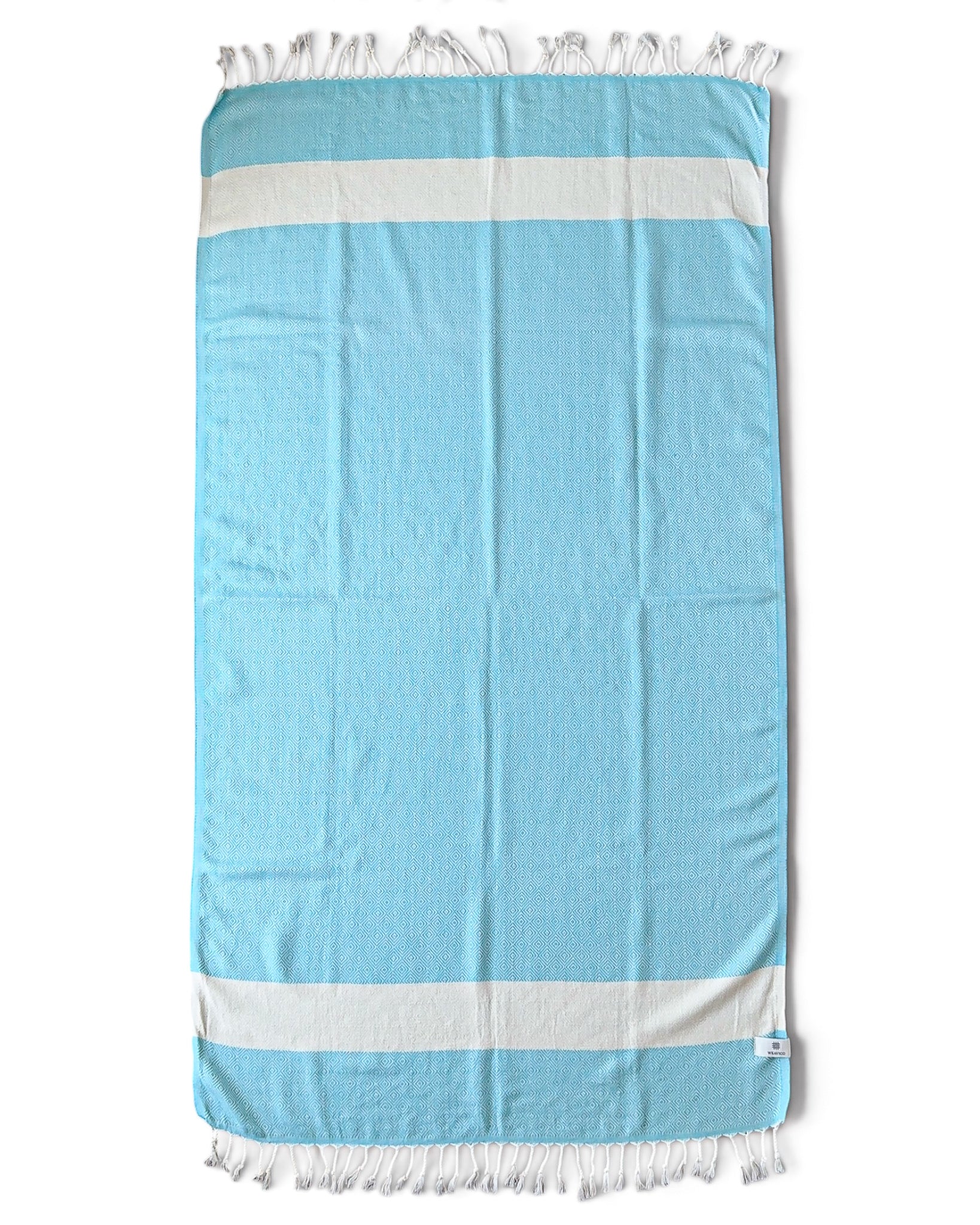 Diamond Turkish Beach Towel with Mid Border – 100% Cotton, Turquoise