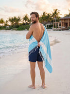 Stripe Turkish Beach Towel – 100% Cotton, Turquoise