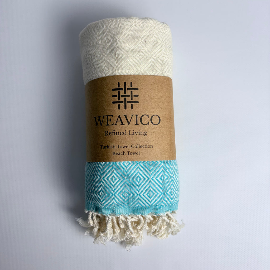 Diamond Turkish Towel with Mid Border – 100% Cotton, Turquoise