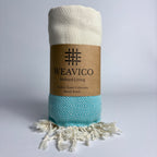 Rolled, Turquoise Color and Diamond Pattern Turkish Towel with stylish mid-border design