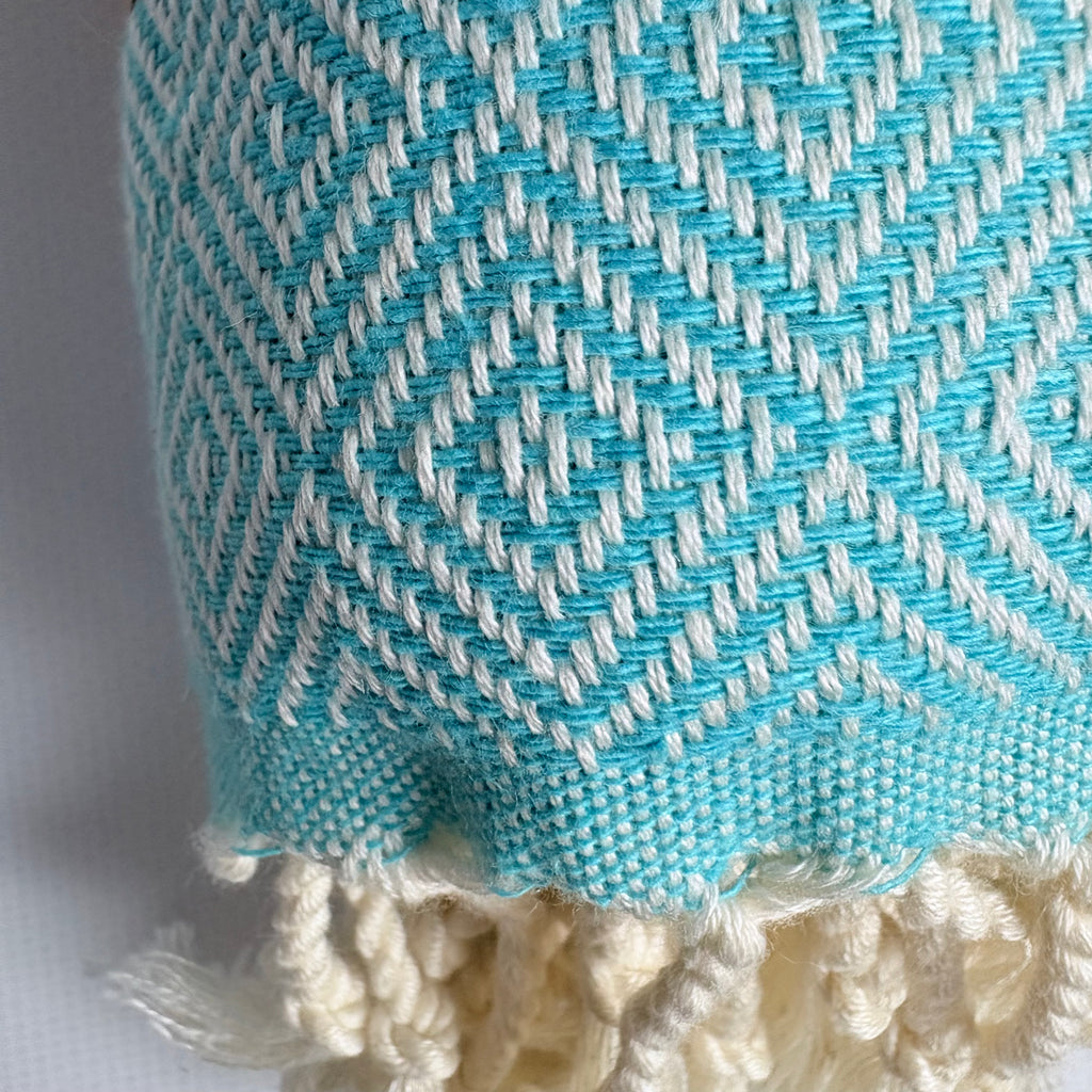 Diamond Turkish Towel with Mid Border – 100% Cotton, Turquoise