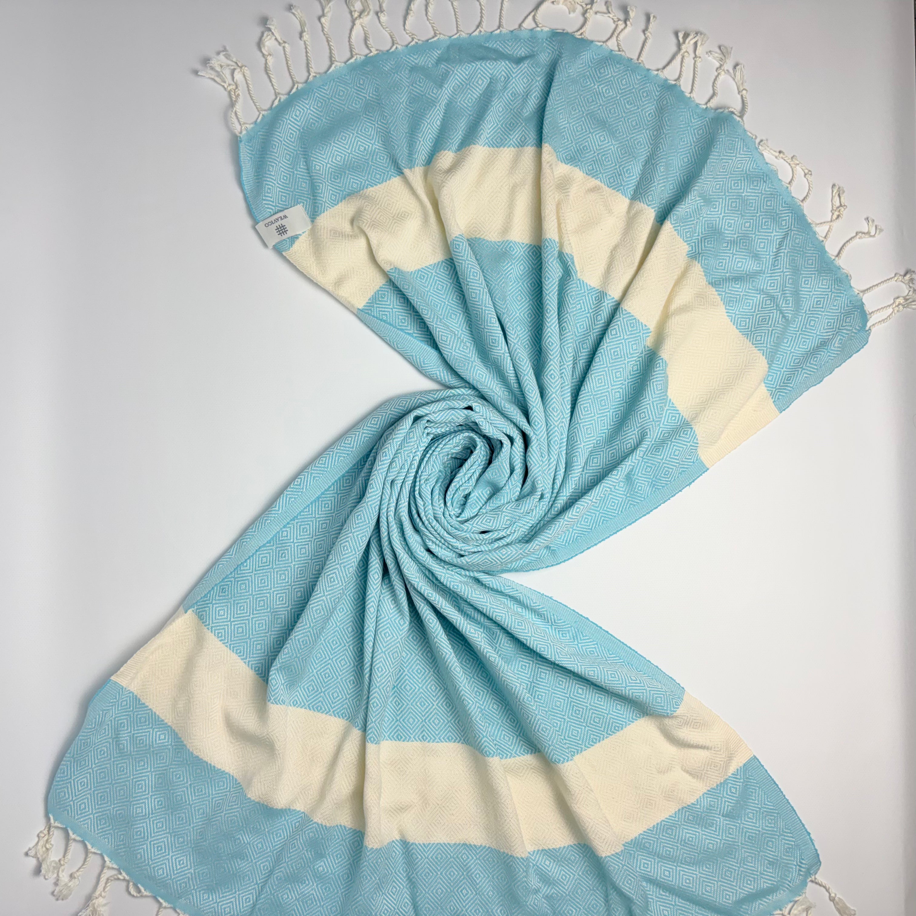 Diamond Turkish Towel with Mid Border – 100% Cotton, Turquoise