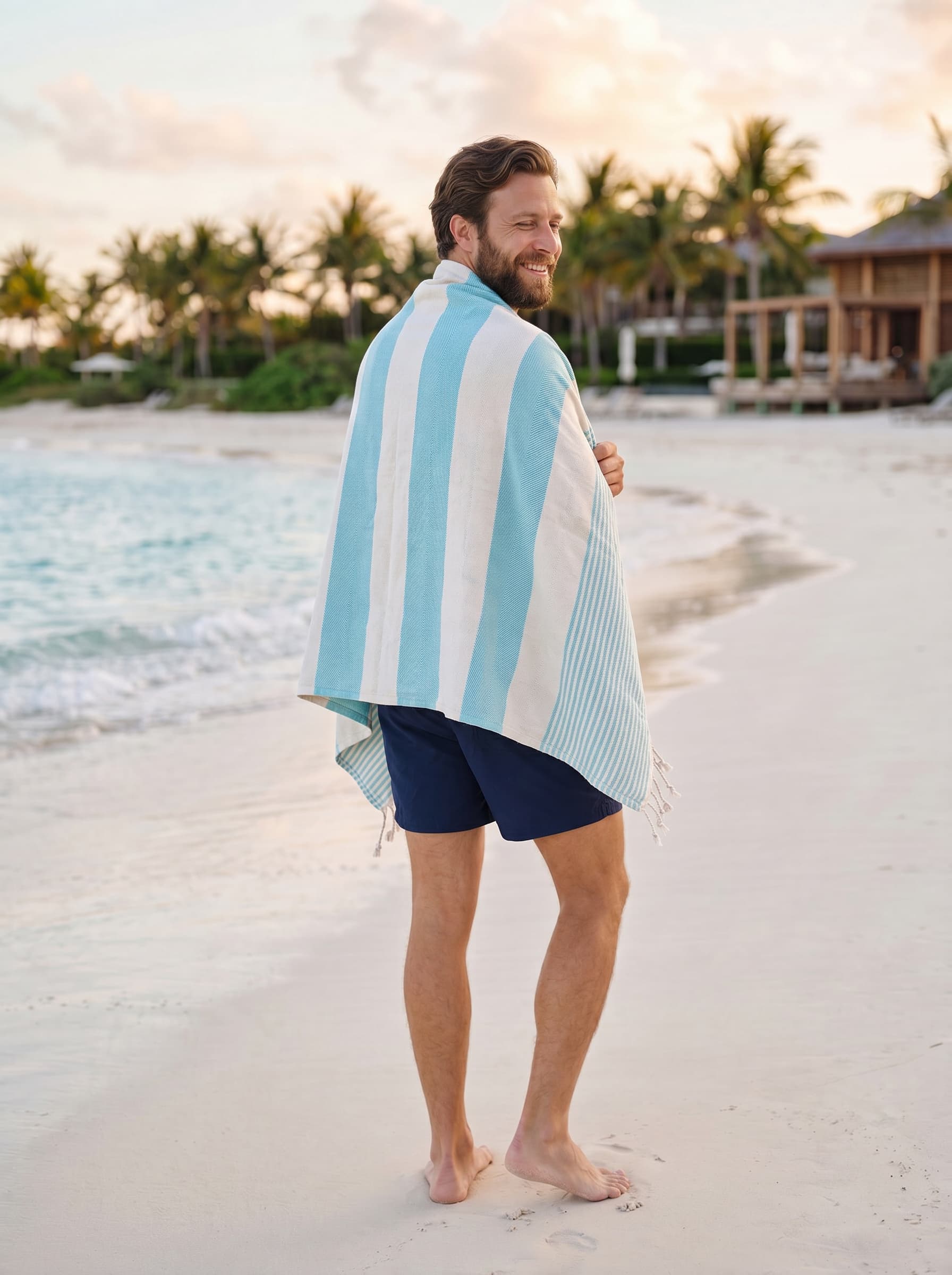 Stripe Turkish Beach Towel – 100% Cotton, Turquoise