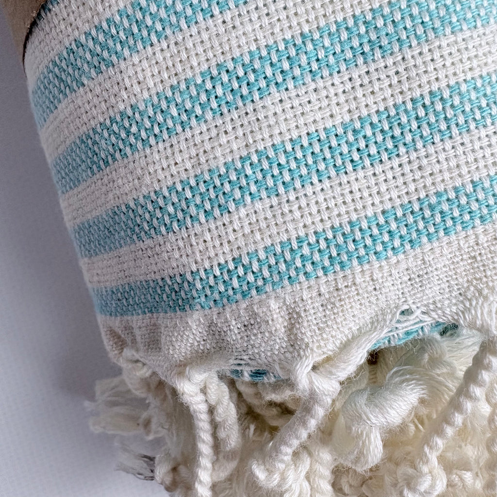 Stripe Turkish Beach Towel – 100% Cotton, Turquoise